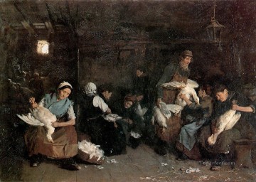 マックス・リーバーマン Painting - ガチョウを摘む女性たち 1871年 マックス・リーバーマン ドイツ印象派